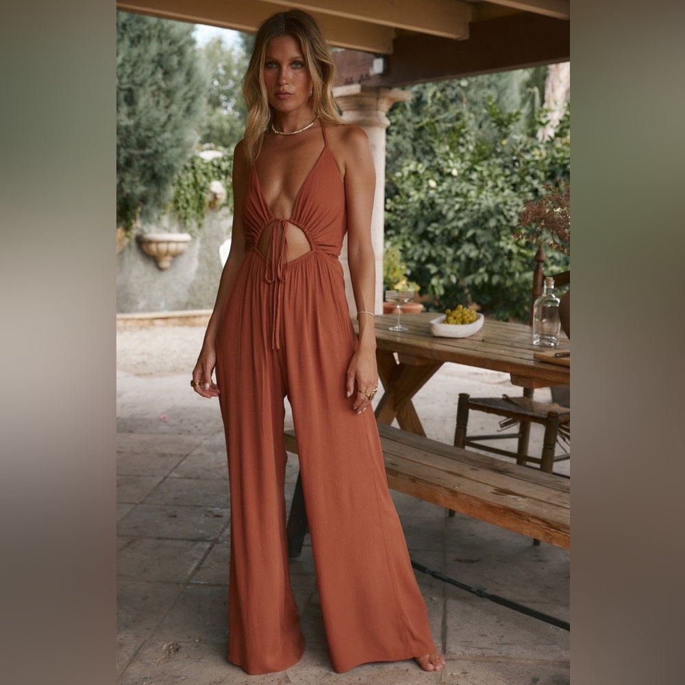 12th Tribe Augustine Rust Halter Jumpsuit